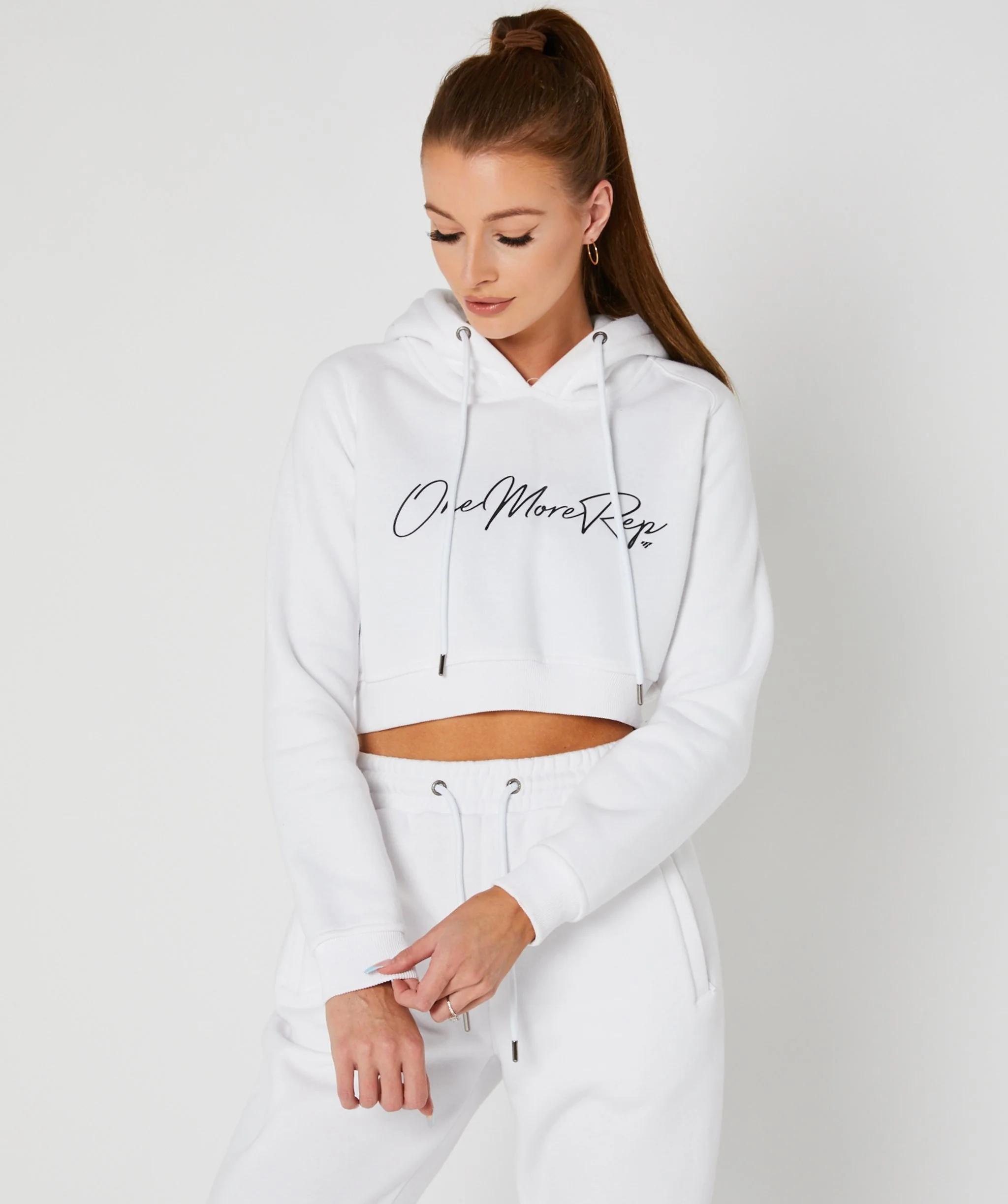 Crop Pullover Hoodie (White) by OneMoreRep