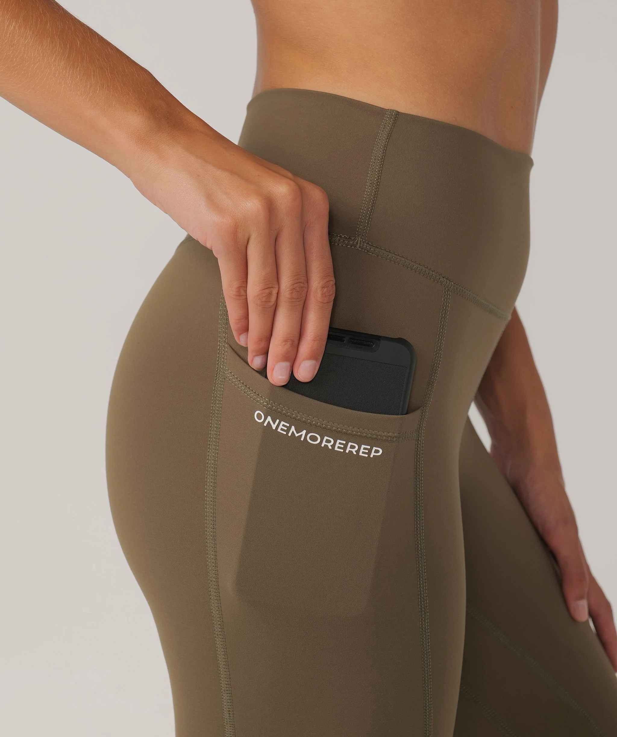 Hype Pocket Full Length Leggings (Khaki) by OneMoreRep - Image 4